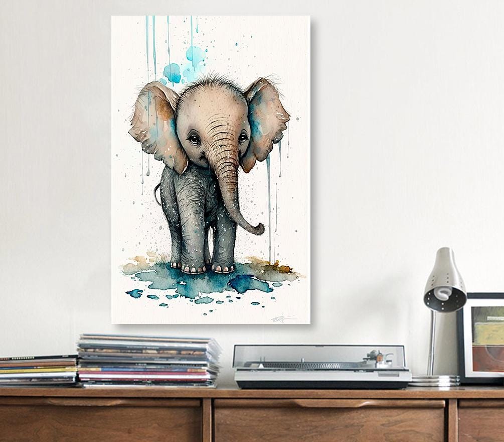 Baby Elephant Watercolor Print Jungle Africa Nature Wall Art Kids Nursery Wildlife Gift Cute Animal Home Decor