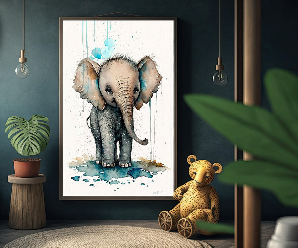 Baby Elephant Watercolor Print Jungle Africa Nature Wall Art Kids Nursery Wildlife Gift Cute Animal Home Decor