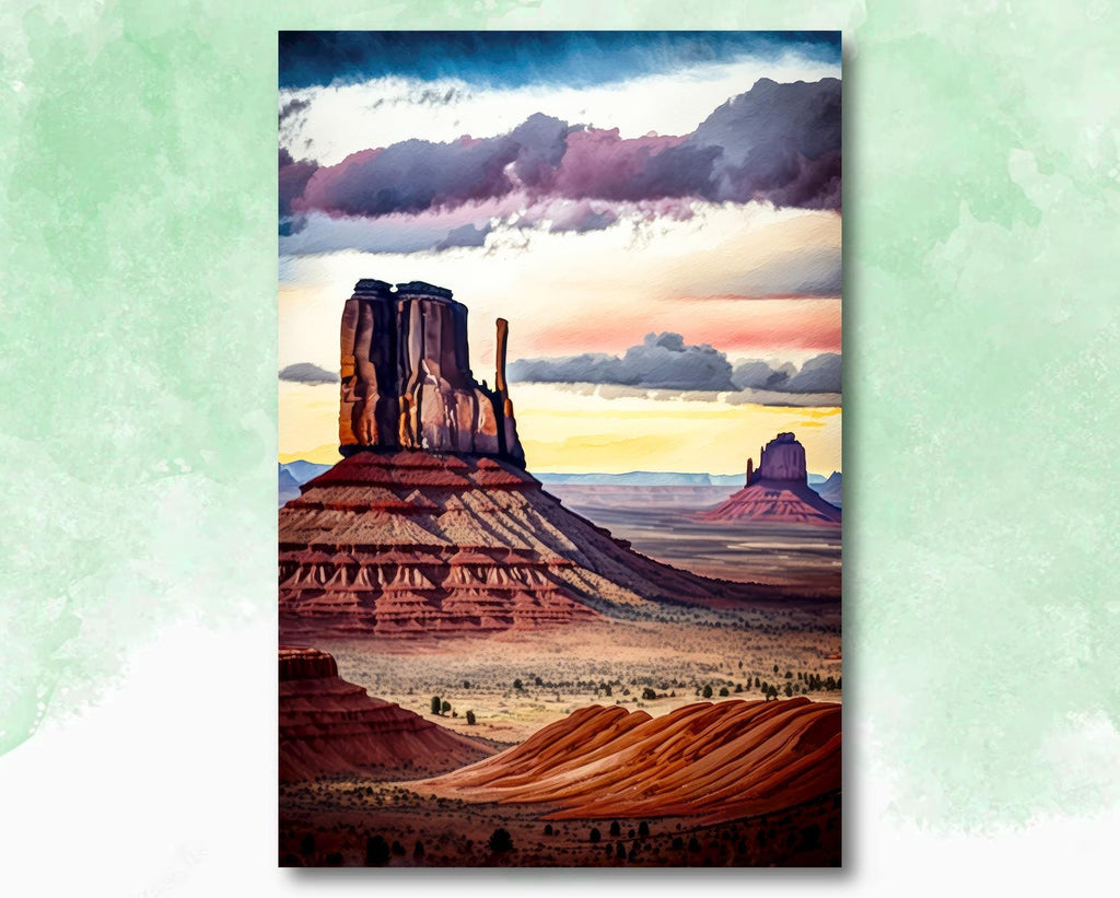 Monument Valley Desert Sunset Art Print Arizona Sonoran Watercolor Southwest Wall Art Boho Wall Decor Gift Southwestern Decor