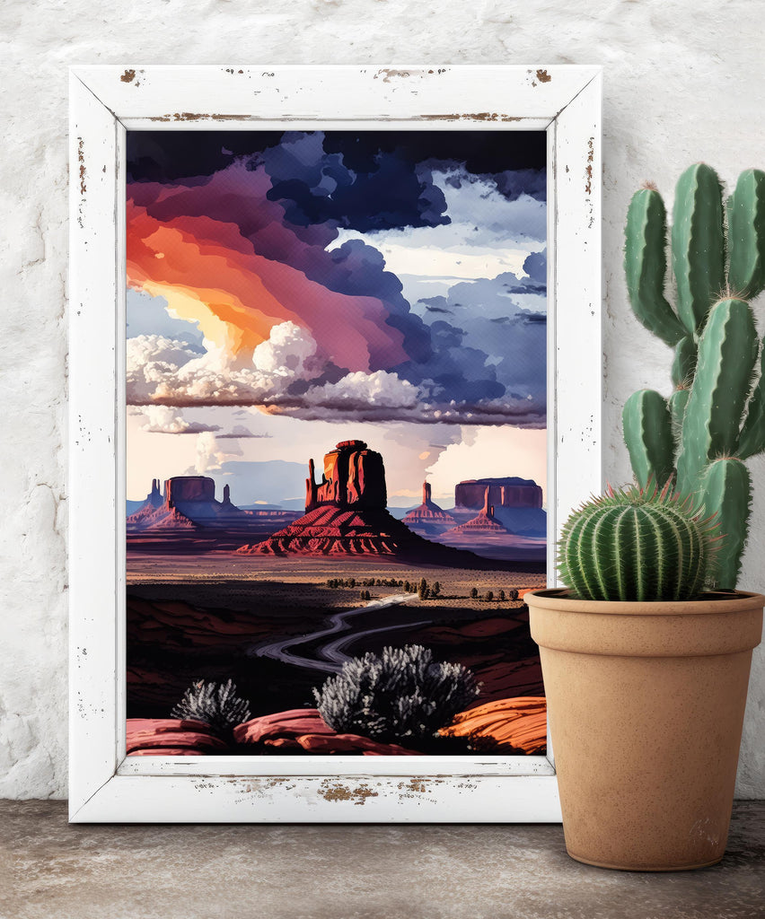 Monument Valley Desert Sunset Art Print Arizona Sonoran Watercolor Southwest Wall Art Boho Wall Decor Gift Southwestern Decor