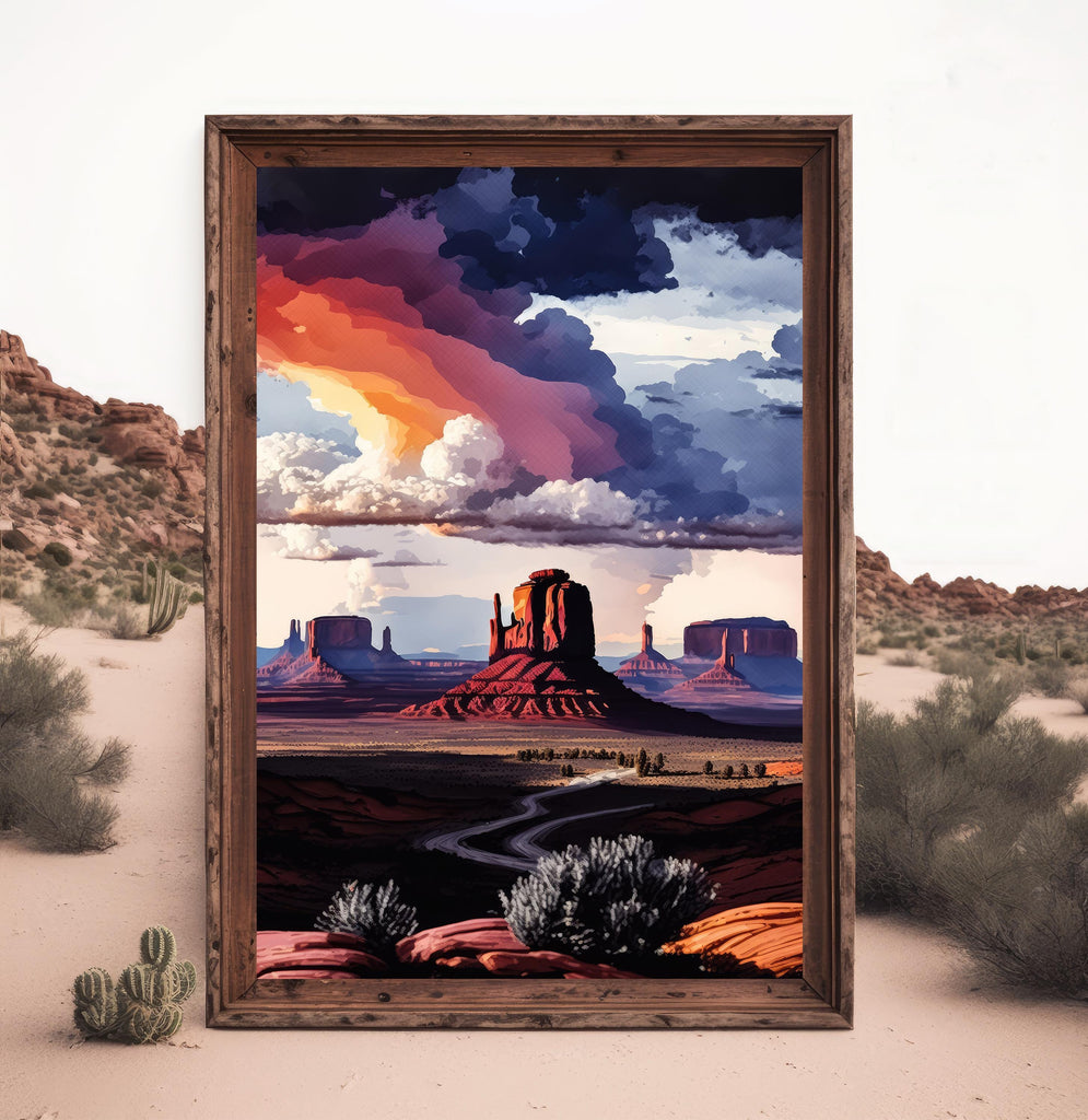 Monument Valley Desert Sunset Art Print Arizona Sonoran Watercolor Southwest Wall Art Boho Wall Decor Gift Southwestern Decor