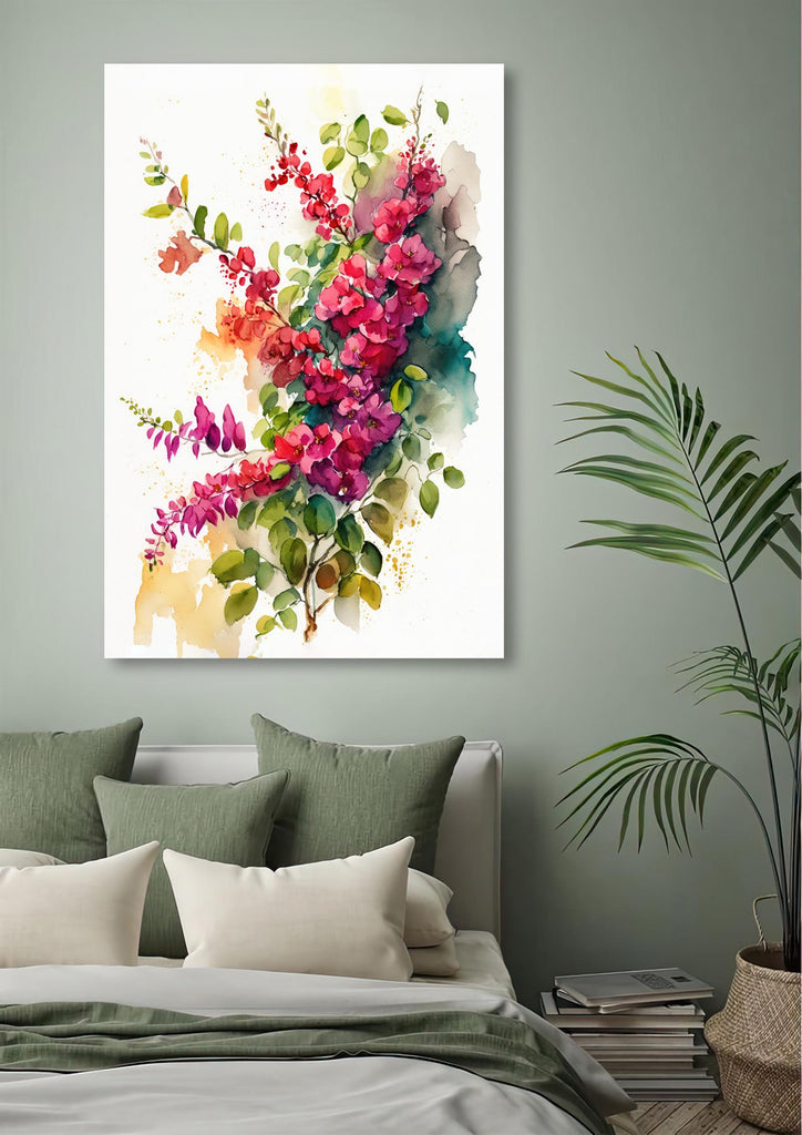 Bougainvillea Vines Watercolor Painting Floral Print Mediterranean Botanical Wall Art Magenta Tropical Flowers Gift Nature Inspired Decor