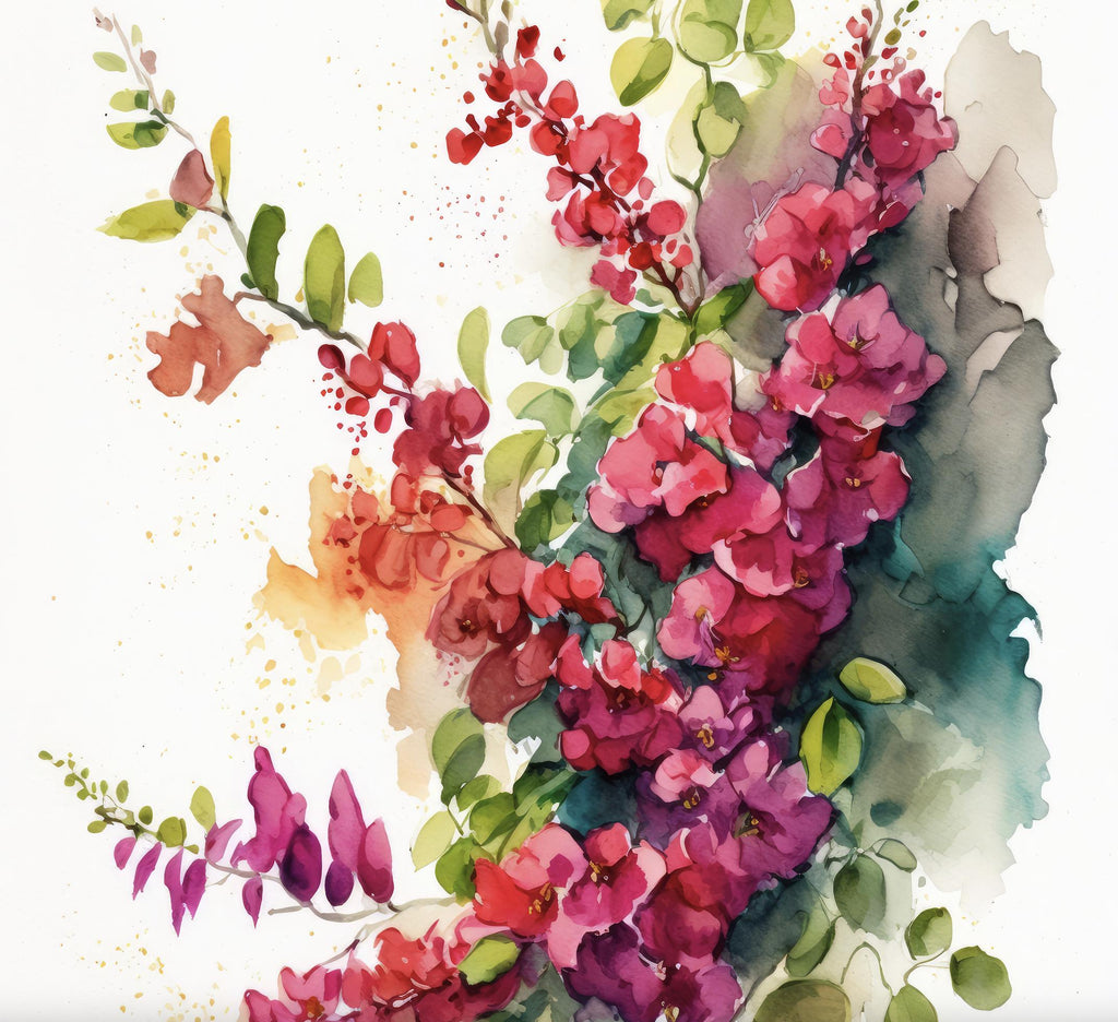 Bougainvillea Vines Watercolor Painting Floral Print Mediterranean Botanical Wall Art Magenta Tropical Flowers Gift Nature Inspired Decor