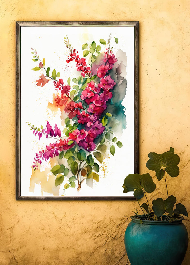Bougainvillea Vines Watercolor Painting Floral Print Mediterranean Botanical Wall Art Magenta Tropical Flowers Gift Nature Inspired Decor