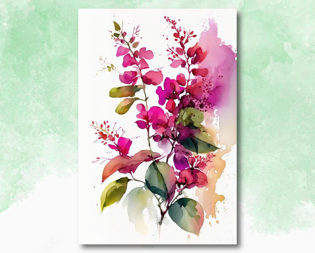Bougainvillea Vines Watercolor Painting Floral Print Mediterranean Botanical Wall Art Magenta Tropical Flowers Gift Nature Inspired Decor