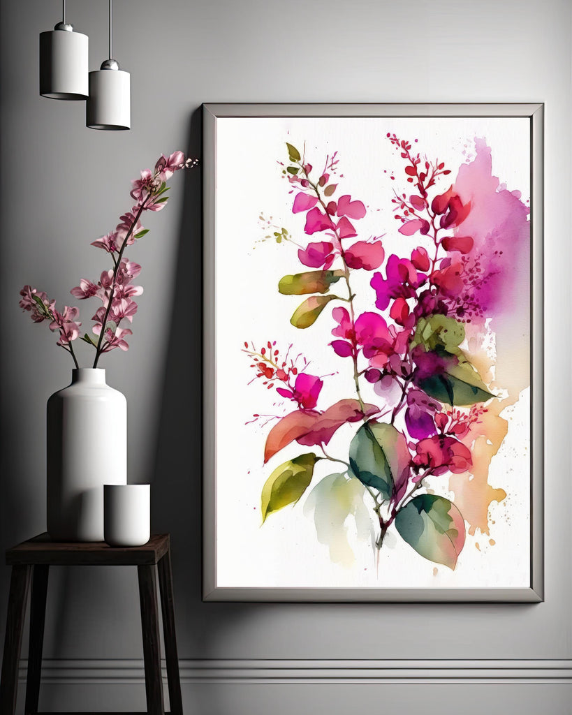 Bougainvillea Vines Watercolor Painting Floral Print Mediterranean Botanical Wall Art Magenta Tropical Flowers Gift Nature Inspired Decor
