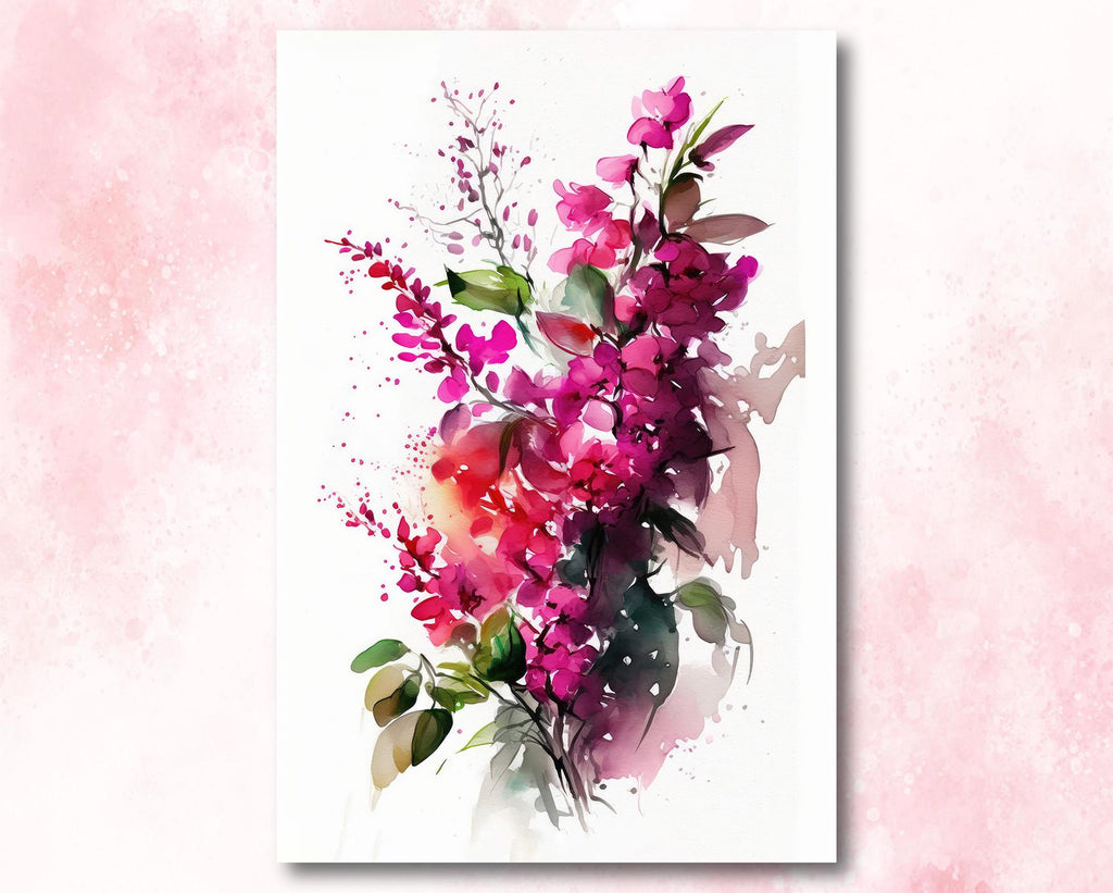 Bougainvillea Vines Watercolor Painting Floral Print Mediterranean Botanical Wall Art Magenta Tropical Flowers Gift Nature Inspired Decor
