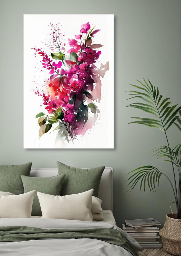 Bougainvillea Vines Watercolor Painting Floral Print Mediterranean Botanical Wall Art Magenta Tropical Flowers Gift Nature Inspired Decor