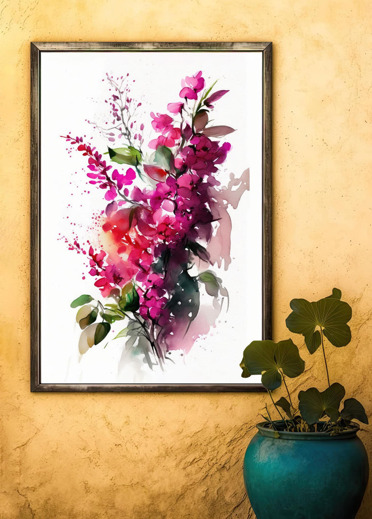 Bougainvillea Vines Watercolor Painting Floral Print Mediterranean Botanical Wall Art Magenta Tropical Flowers Gift Nature Inspired Decor