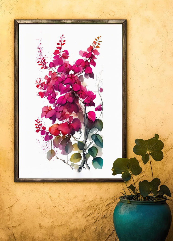 Bougainvillea Vines Watercolor Painting Floral Print Mediterranean Botanical Wall Art Magenta Tropical Flowers Gift Nature Inspired Decor
