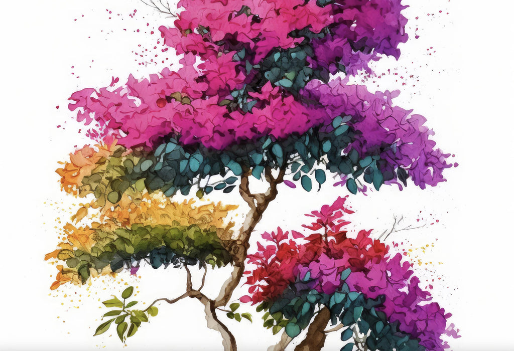 Bougainvillea Bonsai Vine Watercolor Painting Floral Print Mediterranean Botanical Wall Art Magenta Tropical Flowers Nature Inspired Decor