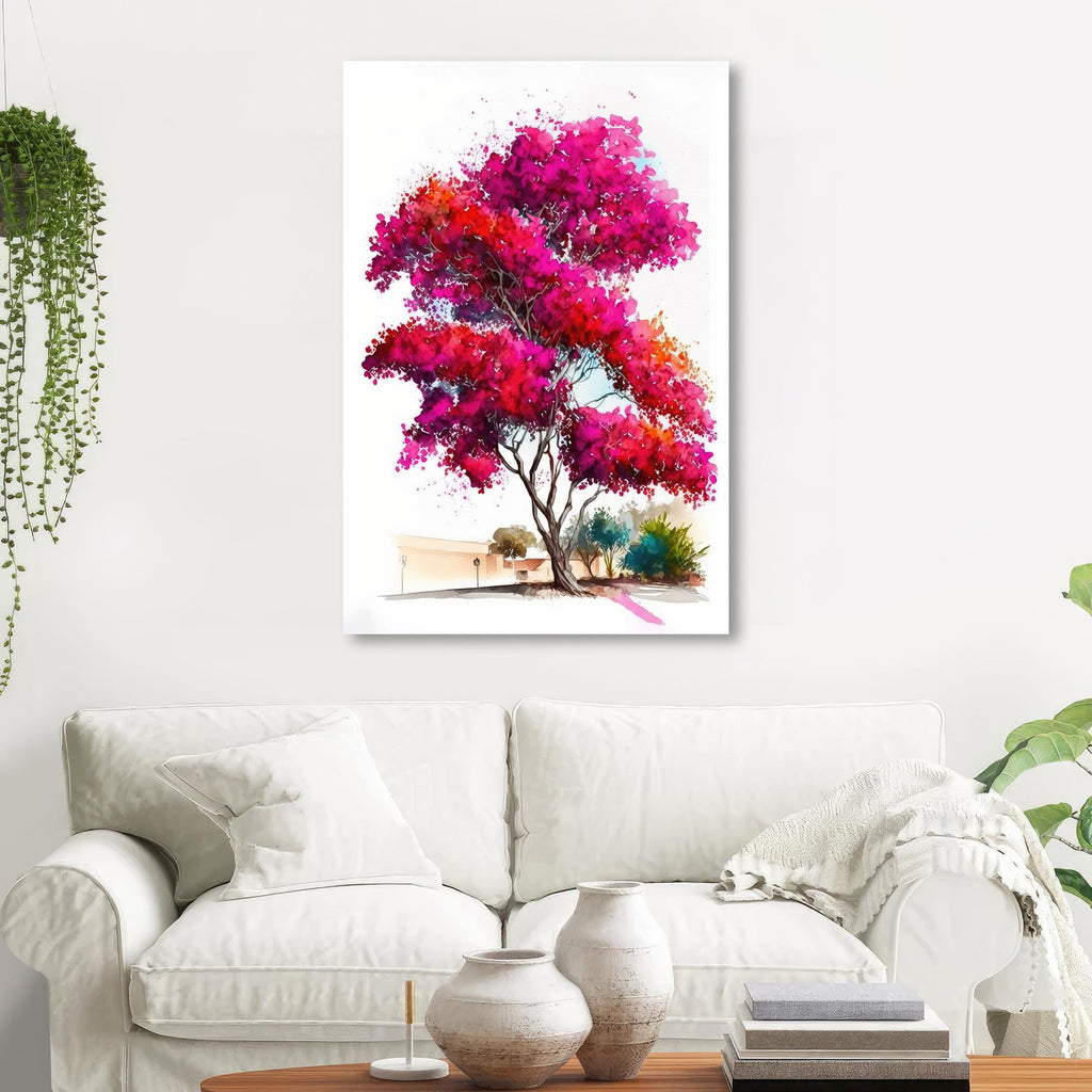 Bougainvillea Bonsai Vine Watercolor Painting Floral Print Mediterranean Botanical Wall Art Magenta Tropical Flowers Nature Inspired Decor