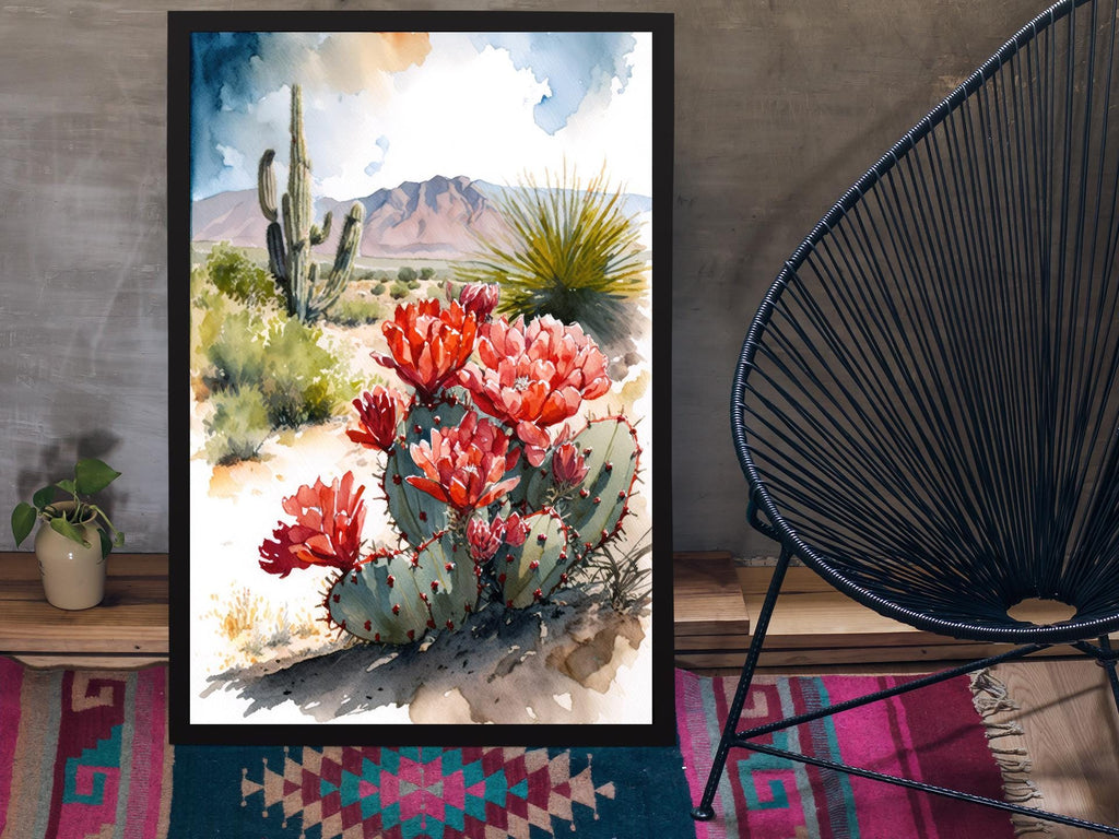 Arizona Cactus Flowers Wall Art Print Desert Landscape Painting Nature Inspired Boho Wall Decor Gift Sonoran Art Southwest Decor