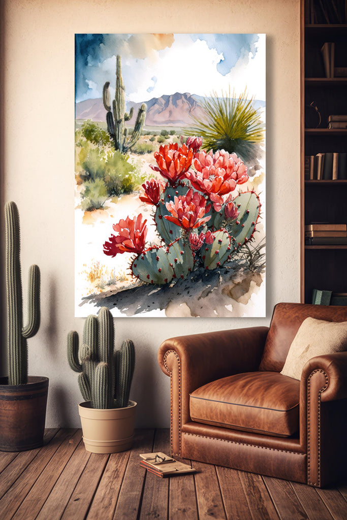 Arizona Cactus Flowers Wall Art Print Desert Landscape Painting Nature Inspired Boho Wall Decor Gift Sonoran Art Southwest Decor