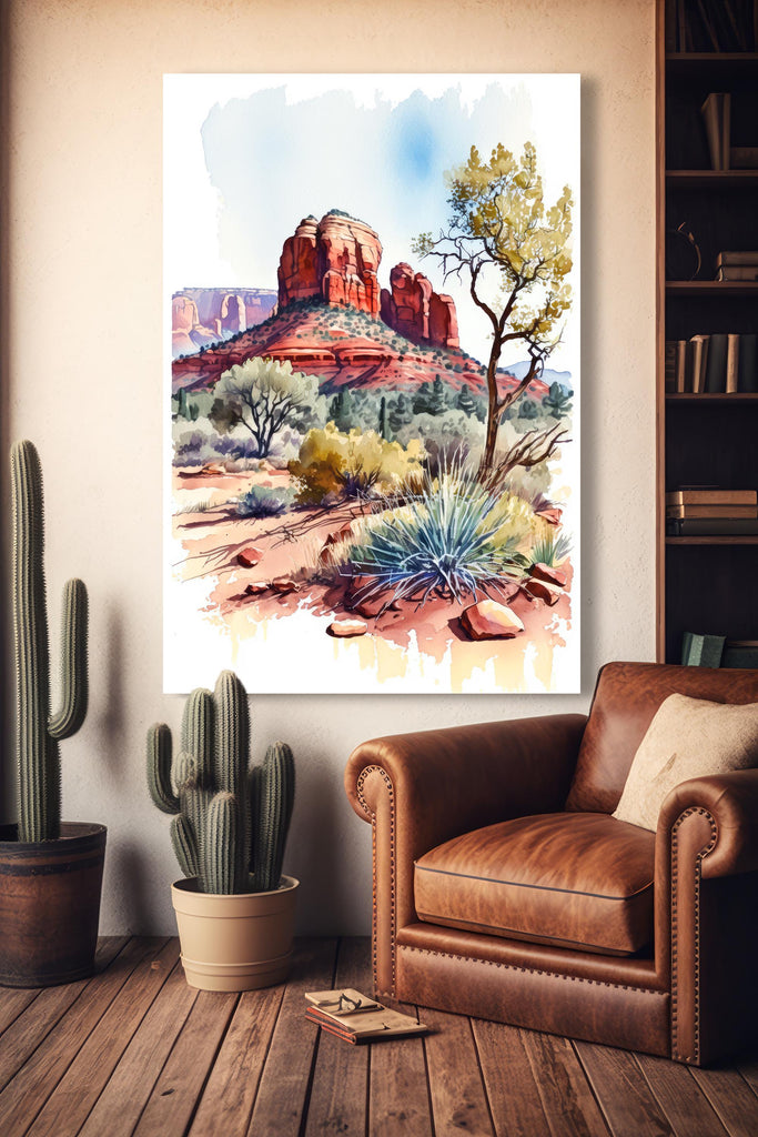 Arizona Cactus Flowers Wall Art Print Desert Landscape Painting Nature Inspired Boho Wall Decor Gift Sonoran Art Southwest Decor