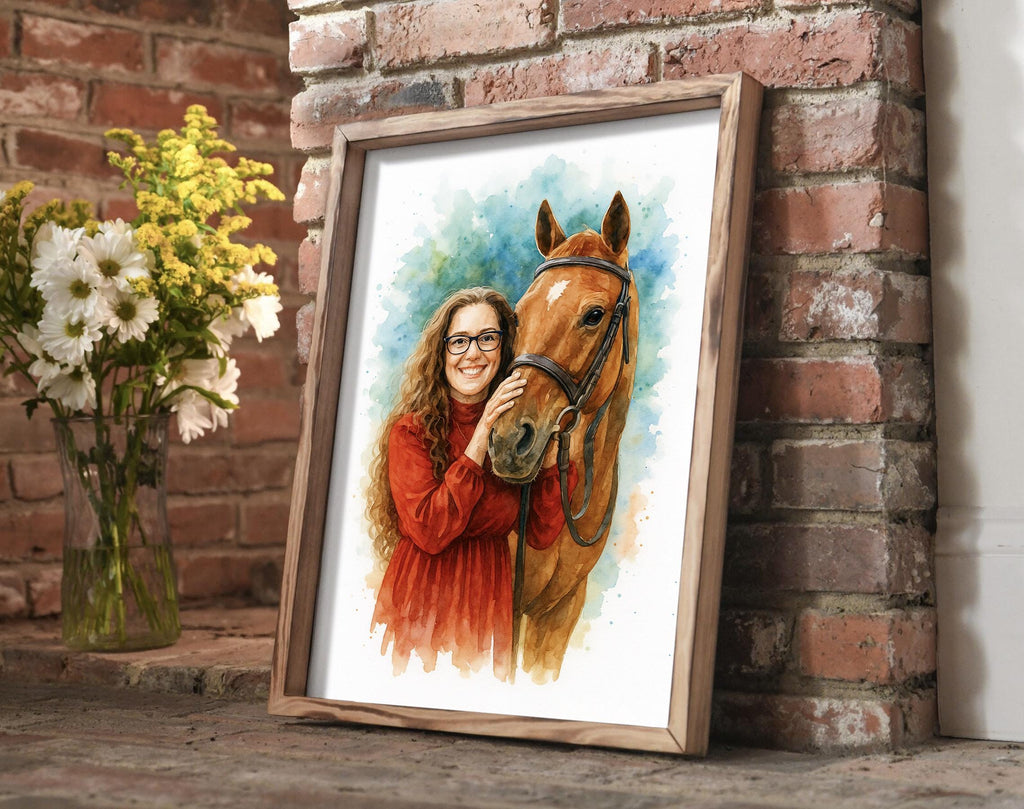 Custom Farm Animal Pet Watercolor Portrait from Photo, Horse Goat Pig Cow Print, Personalized Country Art, Rustic Barn Home Decor Gift