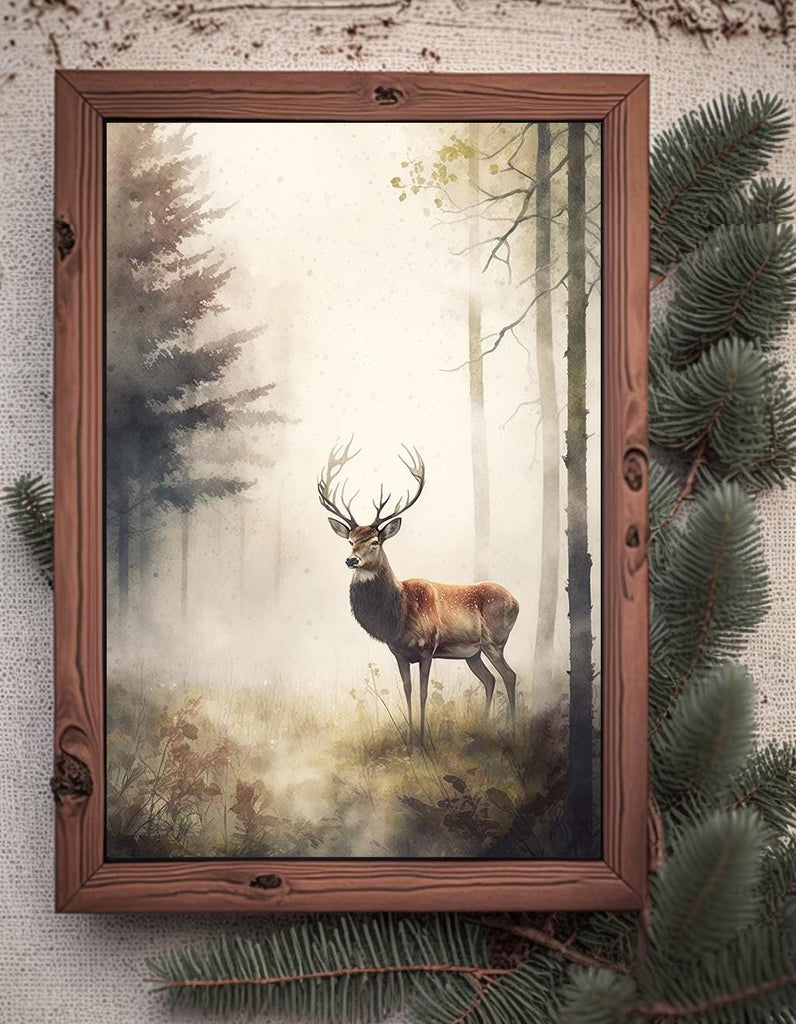 Deer Painting Rustic Woodland Animals Forest Wall Art Nature Inspired Hunting Gifts For Men Wild Animal Woodland Nursery Cabin Decor