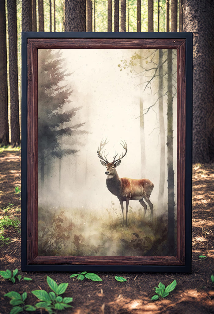 Deer Painting Rustic Woodland Animals Forest Wall Art Nature Inspired Hunting Gifts For Men Wild Animal Woodland Nursery Cabin Decor