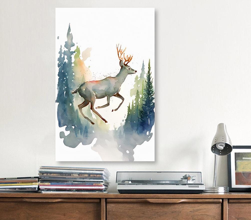 Deer Painting Rustic Woodland Animals Forest Wall Art Nature Inspired Hunting Gifts For Men Wild Animal Woodland Nursery Cabin Decor