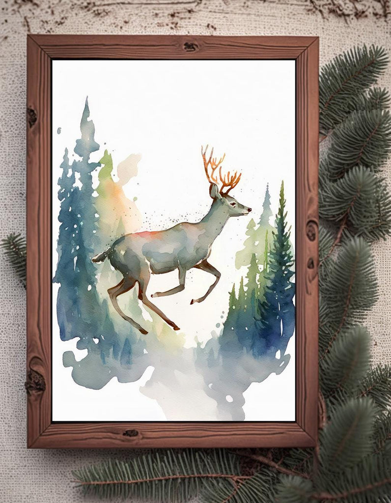 Deer Painting Rustic Woodland Animals Forest Wall Art Nature Inspired Hunting Gifts For Men Wild Animal Woodland Nursery Cabin Decor