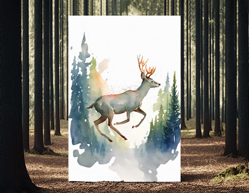 Deer Painting Rustic Woodland Animals Forest Wall Art Nature Inspired Hunting Gifts For Men Wild Animal Woodland Nursery Cabin Decor