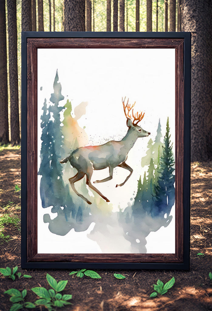 Deer Painting Rustic Woodland Animals Forest Wall Art Nature Inspired Hunting Gifts For Men Wild Animal Woodland Nursery Cabin Decor