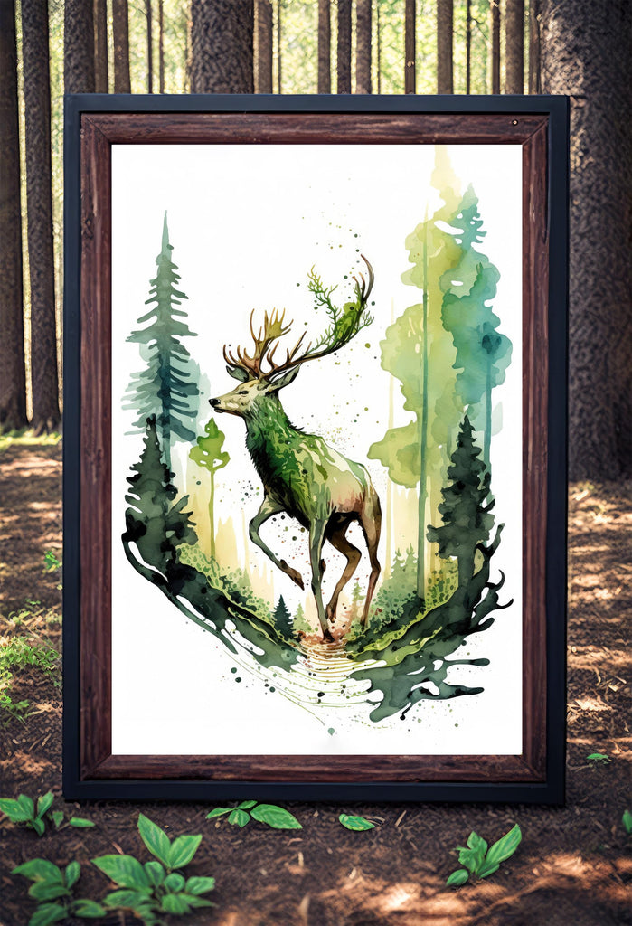 Deer Painting Rustic Woodland Animals Forest Wall Art Nature Inspired Hunting Gifts For Men Wild Animal Woodland Nursery Cabin Decor