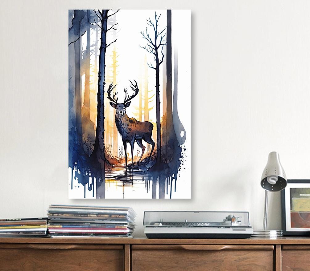 Deer Painting Rustic Woodland Animals Forest Wall Art Nature Inspired Hunting Gifts For Men Wild Animal Woodland Nursery Cabin Decor