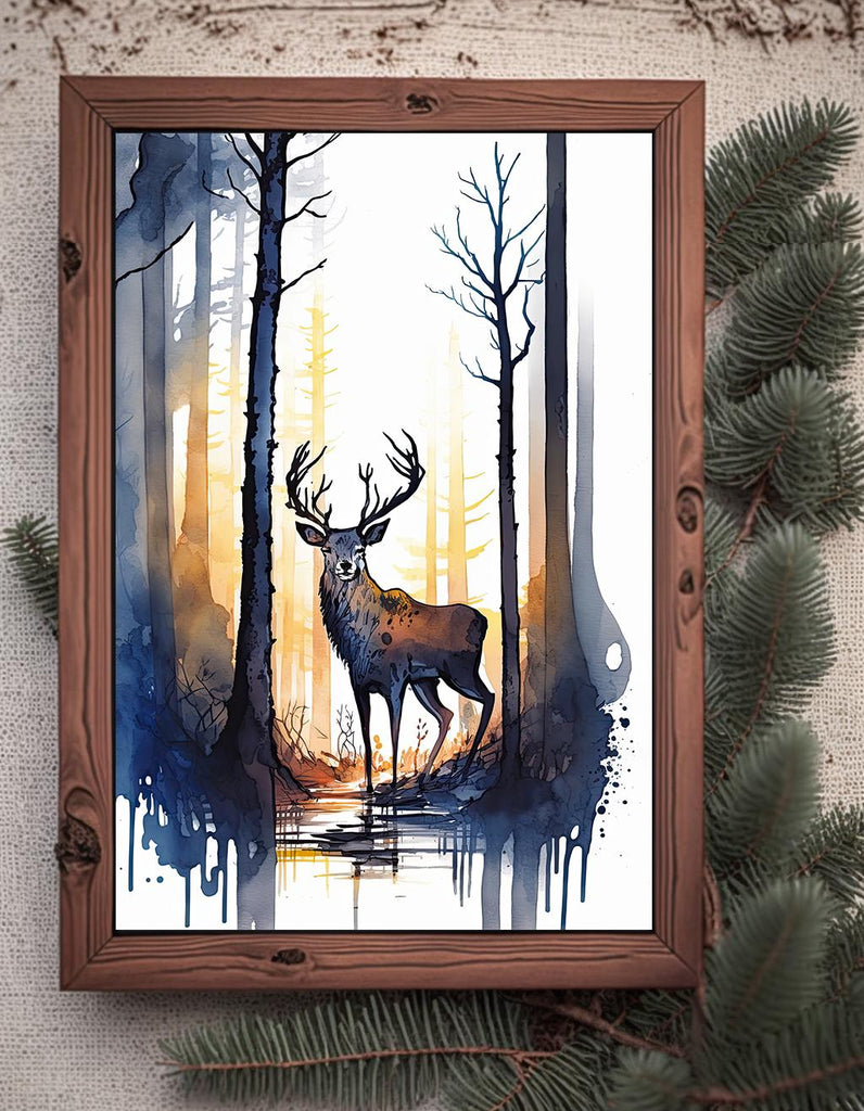 Deer Painting Rustic Woodland Animals Forest Wall Art Nature Inspired Hunting Gifts For Men Wild Animal Woodland Nursery Cabin Decor
