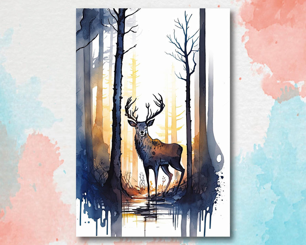 Deer Painting Rustic Woodland Animals Forest Wall Art Nature Inspired Hunting Gifts For Men Wild Animal Woodland Nursery Cabin Decor