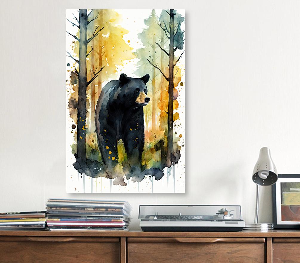 Black Bear Painting Artwork Watercolor Print Animal Portrait Nature Inspired Forest Wall Art Gift Woodland Nursery Decor