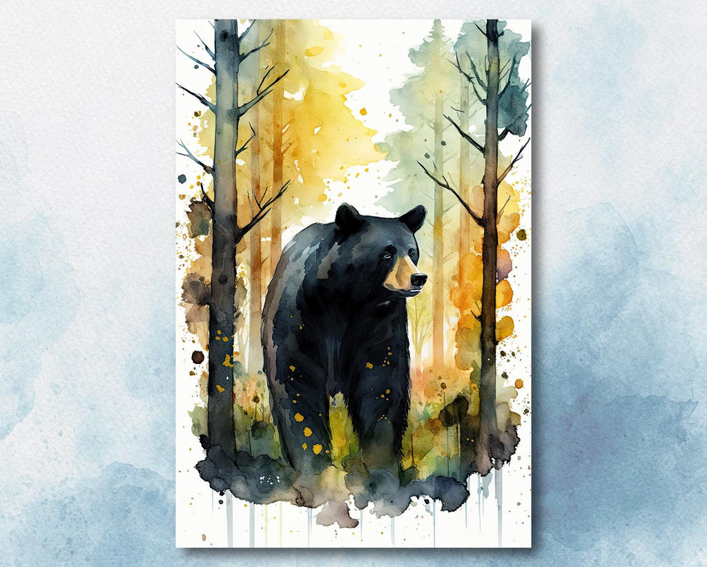 Black Bear Painting Artwork Watercolor Print Animal Portrait Nature Inspired Forest Wall Art Gift Woodland Nursery Decor