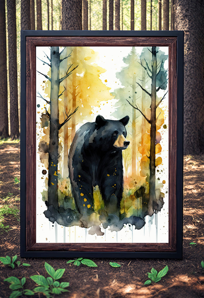 Black Bear Painting Artwork Watercolor Print Animal Portrait Nature Inspired Forest Wall Art Gift Woodland Nursery Decor