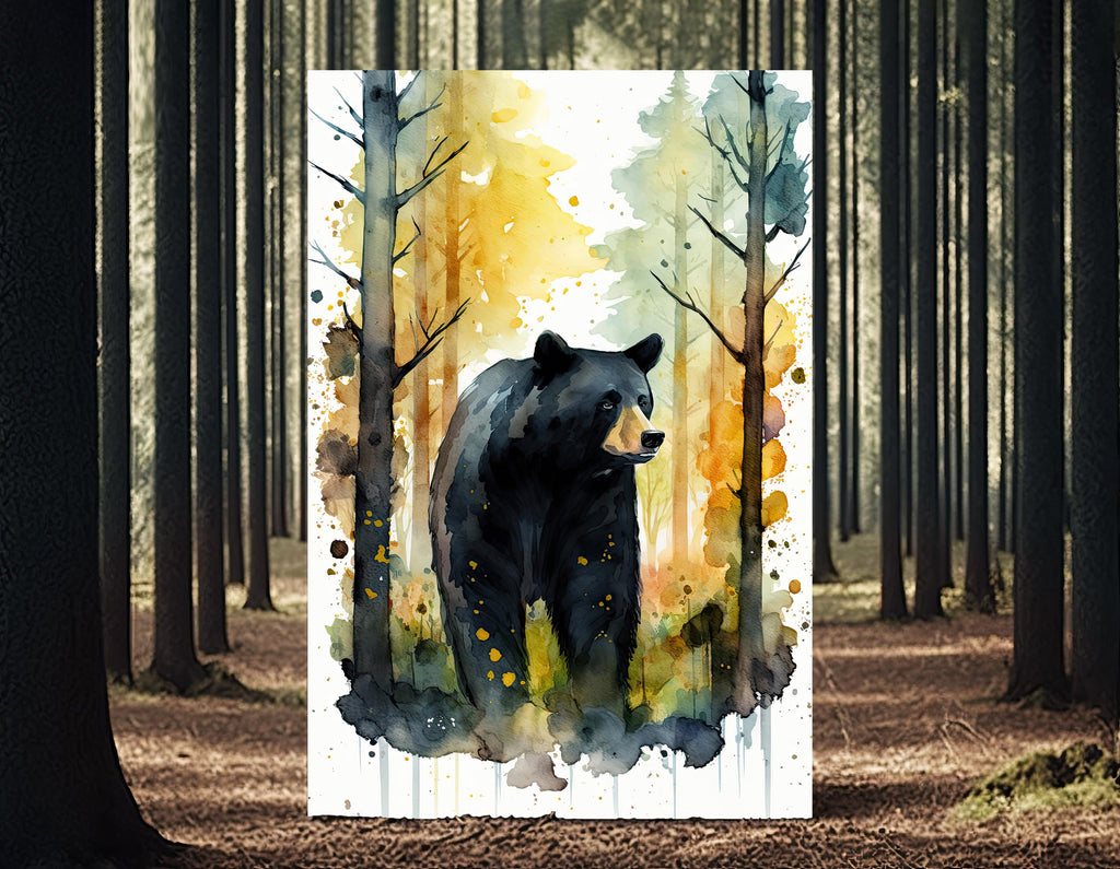 Black Bear Painting Artwork Watercolor Print Animal Portrait Nature Inspired Forest Wall Art Gift Woodland Nursery Decor