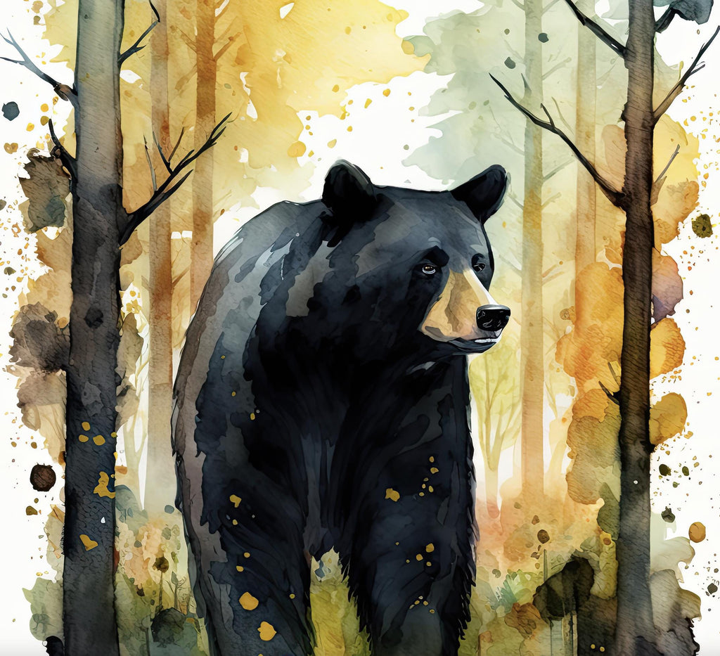 Black Bear Painting Artwork Watercolor Print Animal Portrait Nature Inspired Forest Wall Art Gift Woodland Nursery Decor