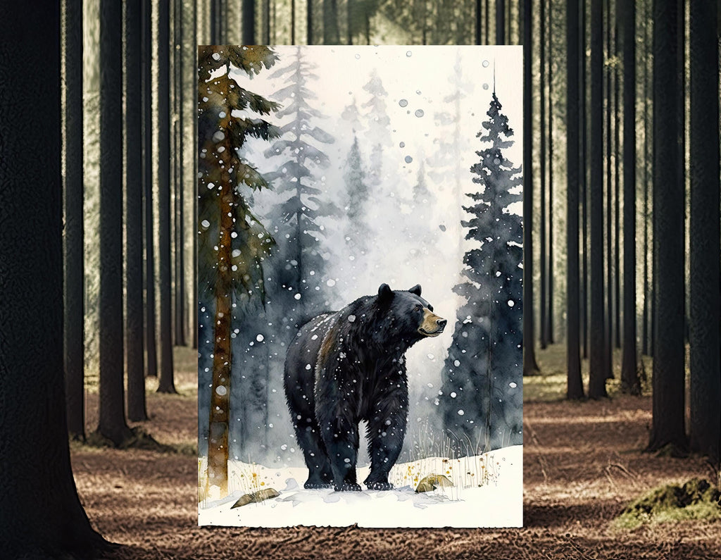 Black Bear Painting Artwork Watercolor Print Animal Portrait Nature Inspired Forest Wall Art Gift Woodland Nursery Decor