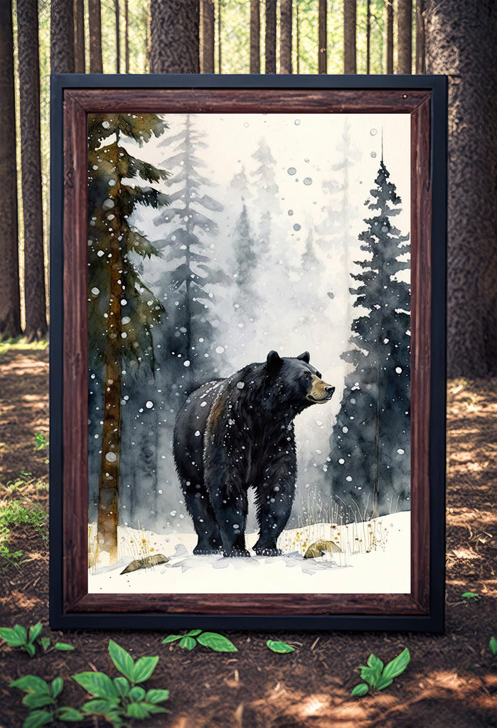 Black Bear Painting Artwork Watercolor Print Animal Portrait Nature Inspired Forest Wall Art Gift Woodland Nursery Decor