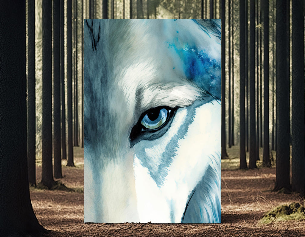 Watercolor Wolf Print, Forest Animal Wall Art Poster, Nature Wildlife Canvas Gift, Wild Woodland Painting, Rustic Lodge Home Decor
