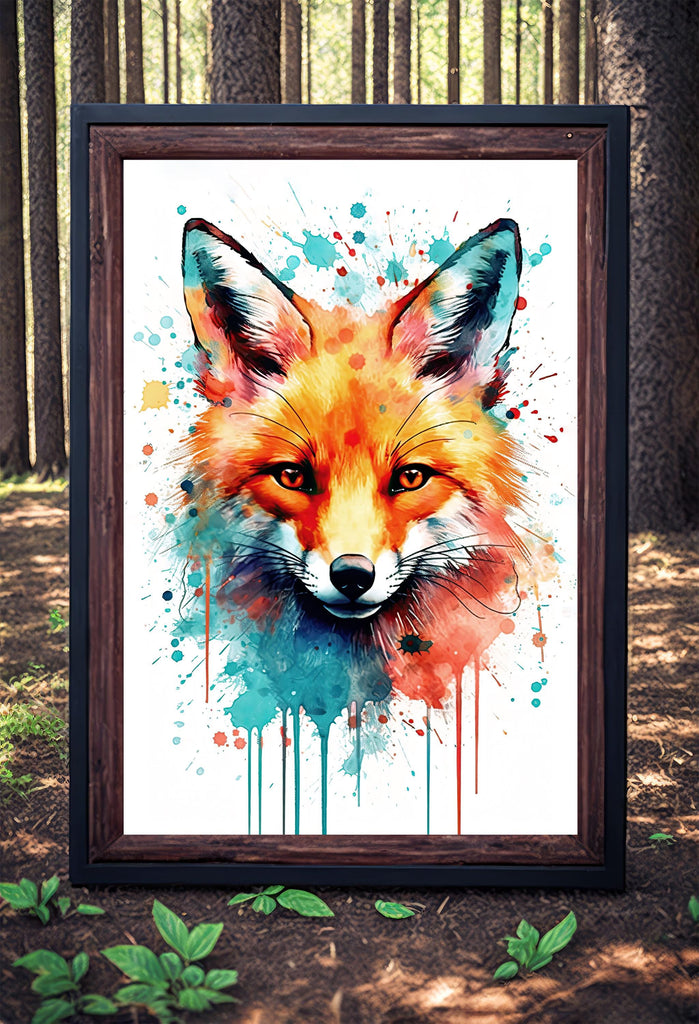 Watercolor Fox Print, Forest Animal Wall Art Poster, Nature Wildlife Canvas Gift, Wild Woodland Painting, Rustic Lodge Home Decor