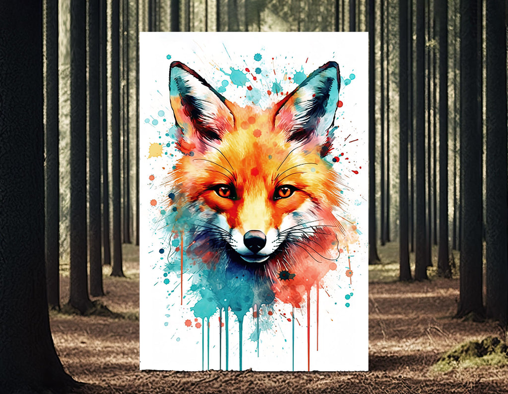 Watercolor Fox Print, Forest Animal Wall Art Poster, Nature Wildlife Canvas Gift, Wild Woodland Painting, Rustic Lodge Home Decor