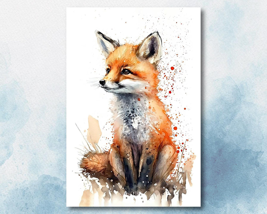 Watercolor Baby Fox Print, Forest Animal Wall Art Poster, Nature Wildlife Canvas Gift, Wild Woodland Painting, Rustic Lodge Home Decor