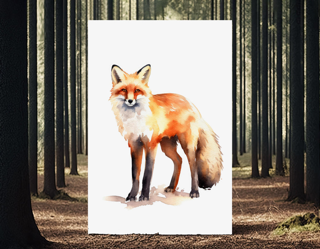 Watercolor Fox Print, Forest Animal Wall Art Poster, Nature Wildlife Canvas Gift, Wild Woodland Painting, Rustic Lodge Home Decor