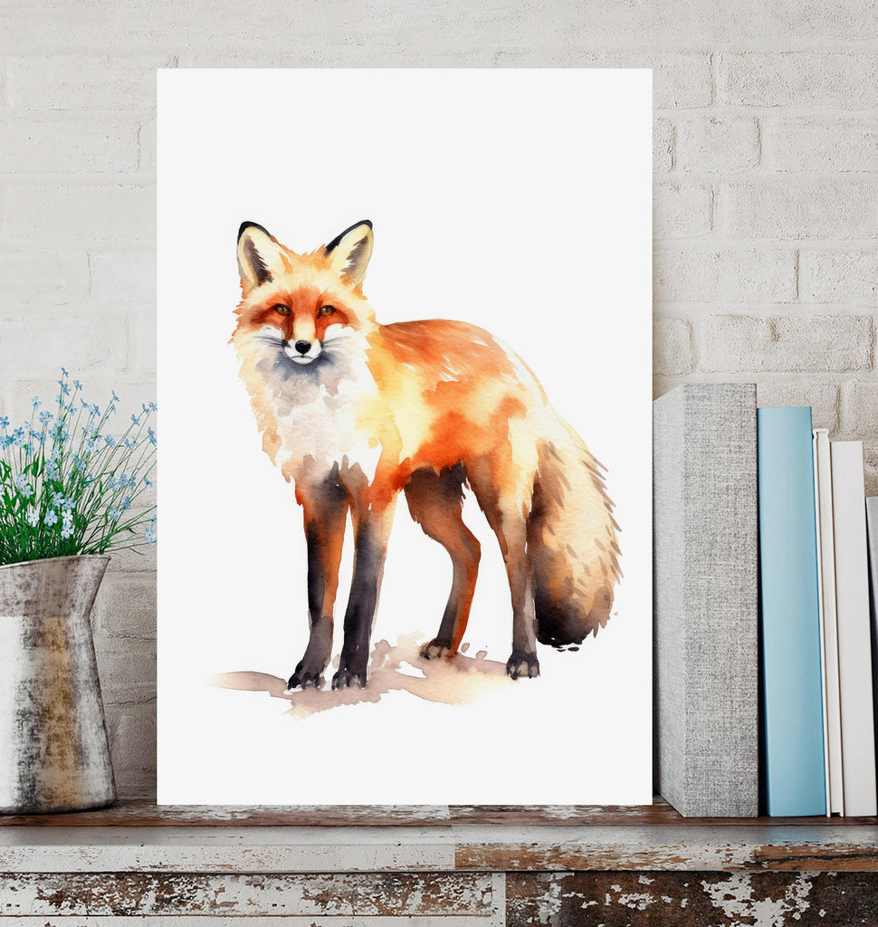 Watercolor Fox Print, Forest Animal Wall Art Poster, Nature Wildlife Canvas Gift, Wild Woodland Painting, Rustic Lodge Home Decor