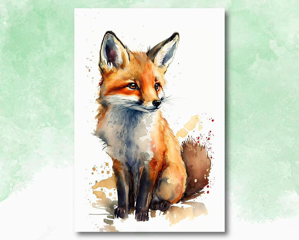 Watercolor Baby Fox Print, Forest Animal Wall Art Poster, Nature Wildlife Canvas Gift, Wild Woodland Painting, Rustic Lodge Home Decor