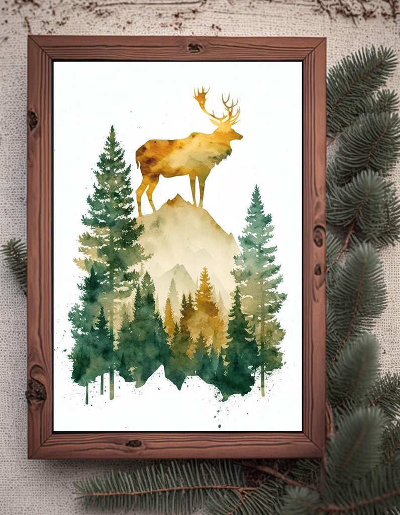 Deer Painting Rustic Woodland Animals Forest Wall Art Nature Inspired Hunting Gifts For Men Wild Animal Woodland Nursery Cabin Decor