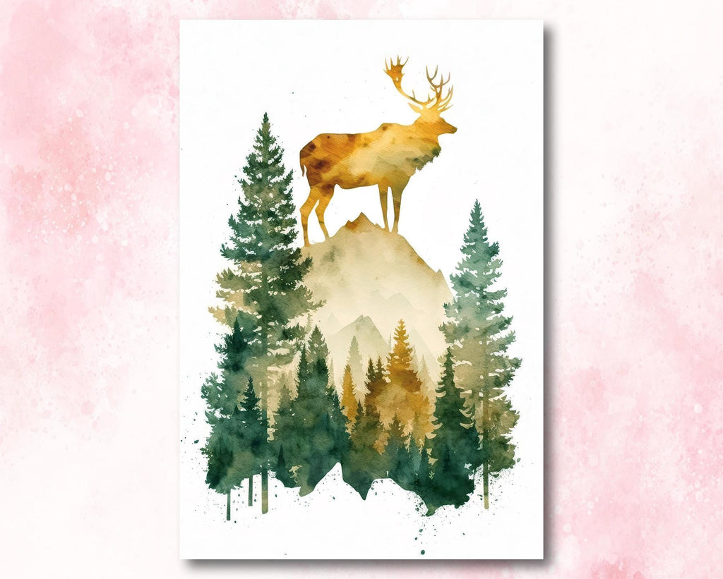 Deer Painting Rustic Woodland Animals Forest Wall Art Nature Inspired Hunting Gifts For Men Wild Animal Woodland Nursery Cabin Decor