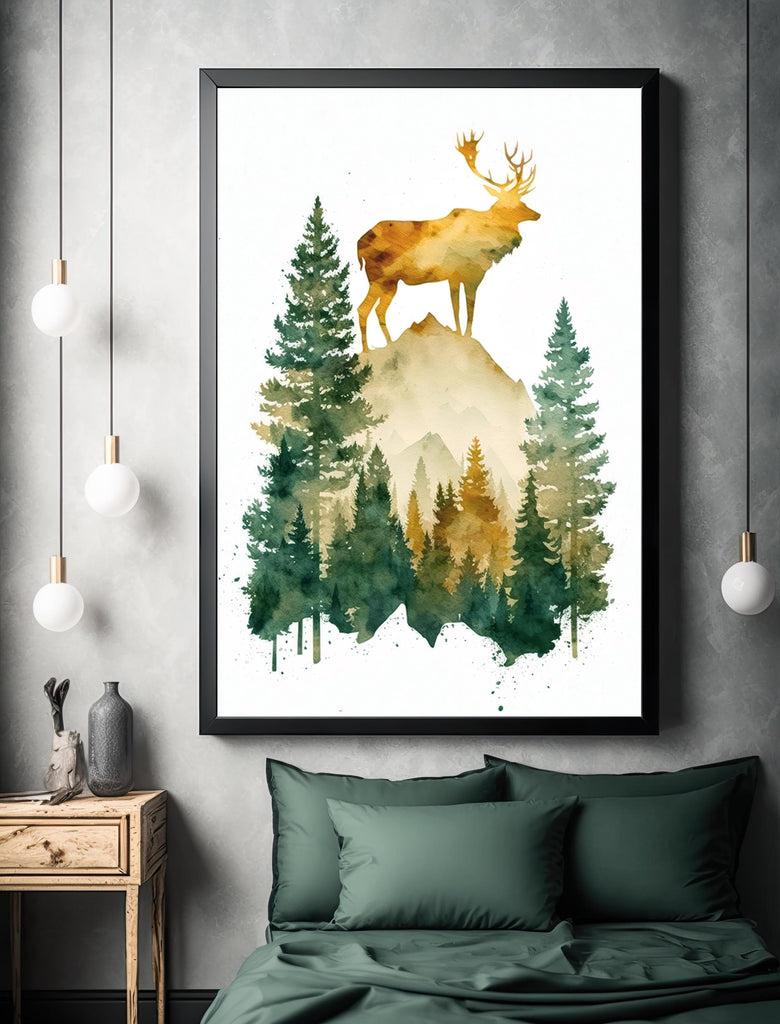 Deer Painting Rustic Woodland Animals Forest Wall Art Nature Inspired Hunting Gifts For Men Wild Animal Woodland Nursery Cabin Decor
