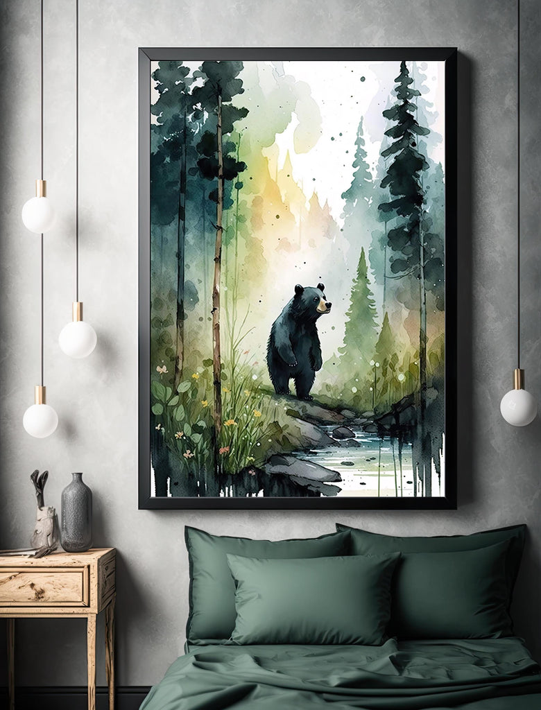 Black Bear Painting Artwork Watercolor Print Animal Portrait Nature Inspired Forest Wall Art Gift Woodland Nursery Decor