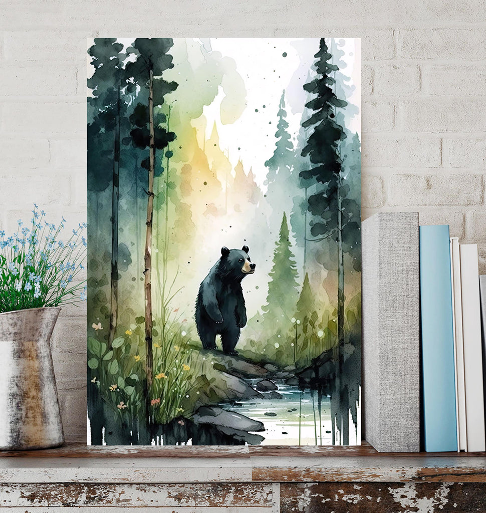 Black Bear Painting Artwork Watercolor Print Animal Portrait Nature Inspired Forest Wall Art Gift Woodland Nursery Decor