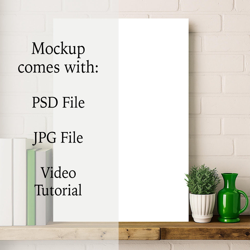 Modern Shelf Poster Mockup – 2:3 Vertical Canvas PSD Template, Wall Art Mockup for Etsy Sellers, Minimalist Art Display Scene